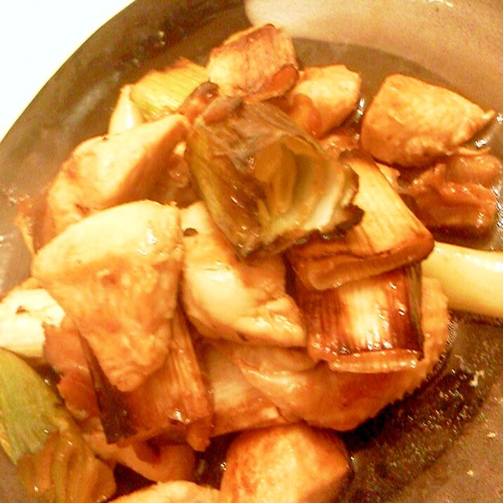 チキンと白葱、干し椎茸の照り焼き